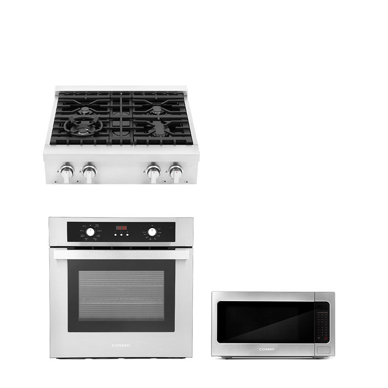 Cosmo 3 Piece Kitchen Appliance Package with 29.8'' Gas Cooktop , Wall